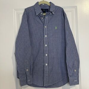 Ralph Lauren boys medium 10–12 cotton long sleeve button collar shirt plaid blue